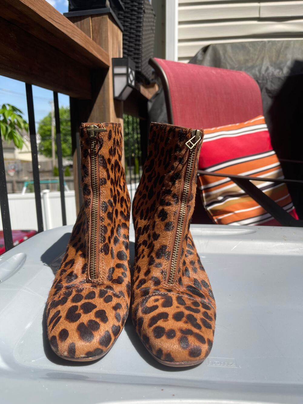 Madewell Amalia Leopard Booties Calf Fur Ankle Boots Zip sz 10